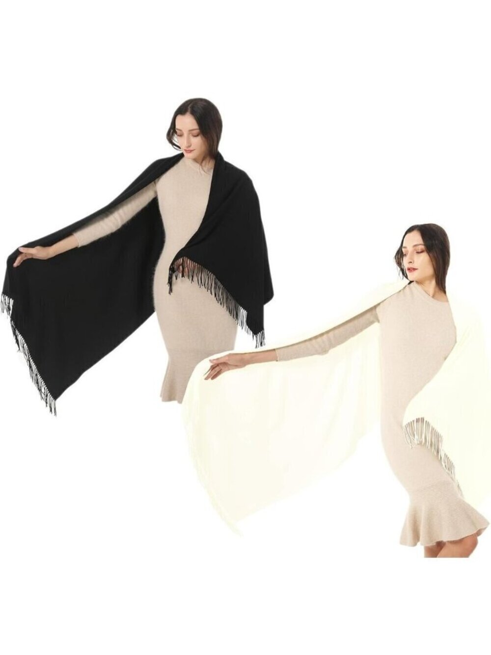 🆕 Women Cream Scarf Pashmina Shawl Evening Dress Wedding Winter Warm Large Wrap